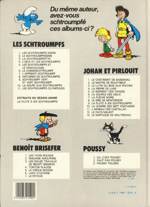 Verso de l'album Les Schtroumpfs Tome 9 Schtroumpf vert et vert schtroumpf