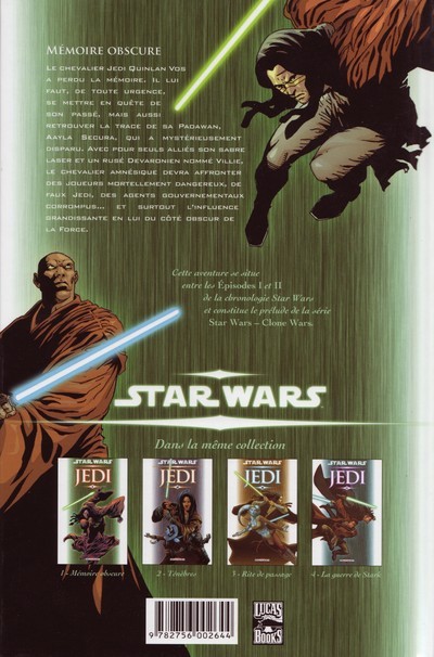 Verso de l'album Star Wars - Jedi Tome 1 Mémoire Obscure
