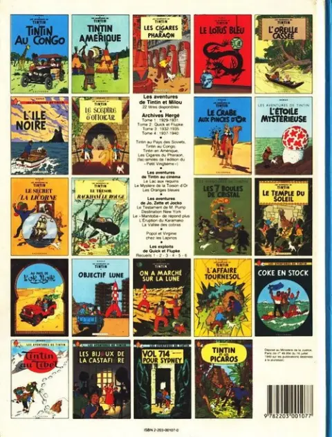 Verso de l'album Tintin Tome 8 Le sceptre d'Ottokar