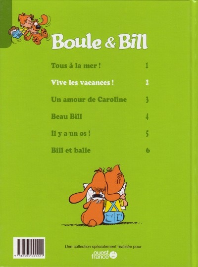 Verso de l'album Boule et Bill Ouest France Tome 2 Vive les vacances !