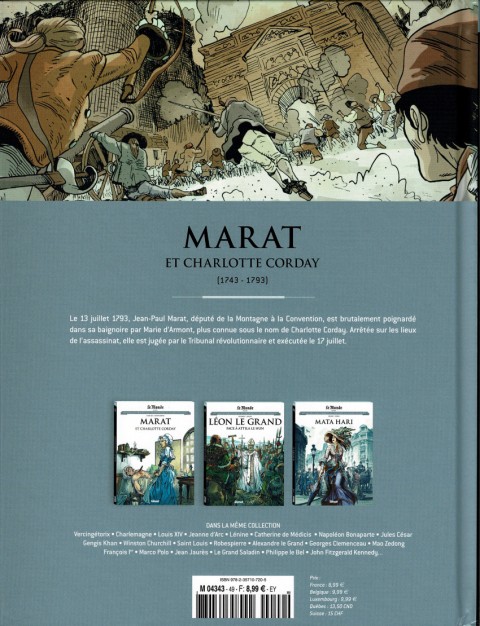 Verso de l'album Les grands personnages de l'Histoire en bandes dessinées Tome 49 Marat et Charlotte Corday