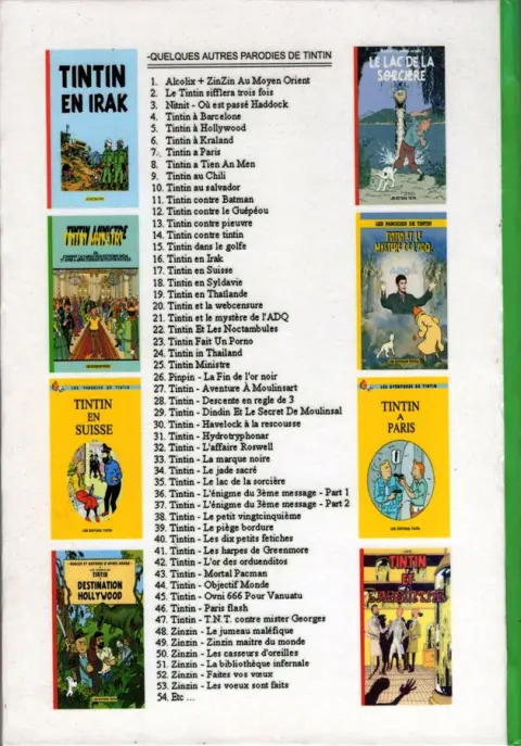 Verso de l'album Tintin Ovni 666 pour Vanuatu