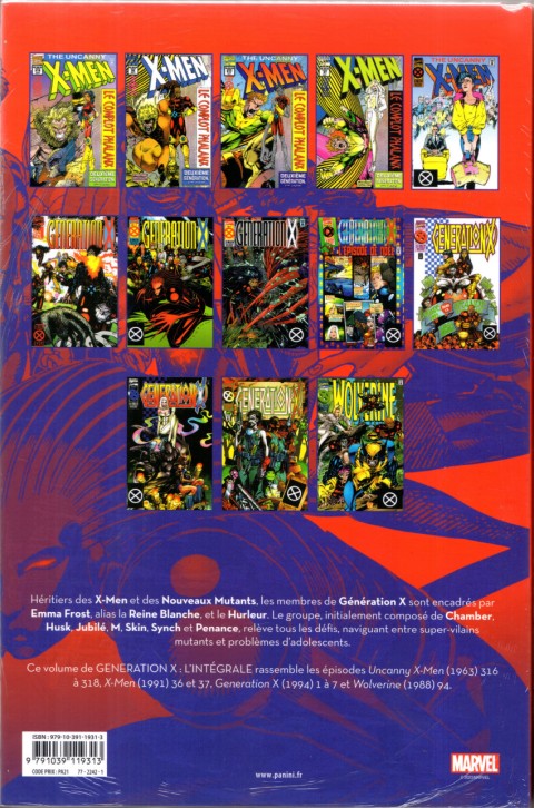 Verso de l'album Génération X - L'intégrale 1 1994-1995
