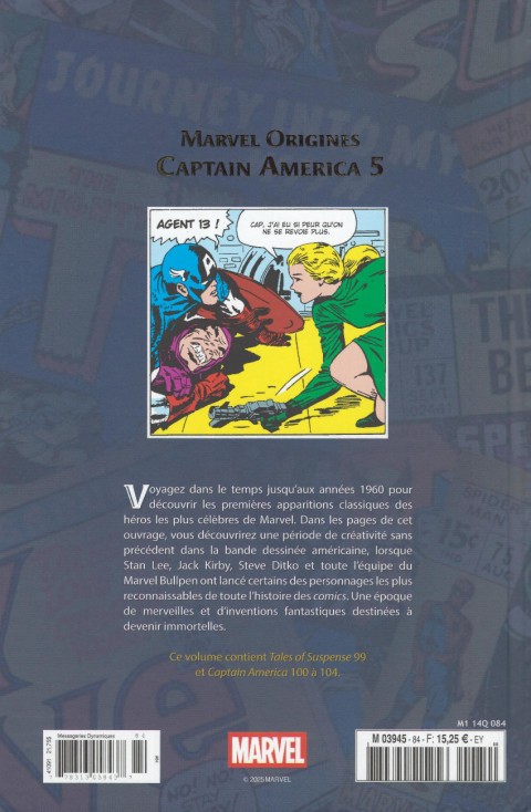 Verso de l'album Marvel Origines N° 84 Captain America 5 (1968)