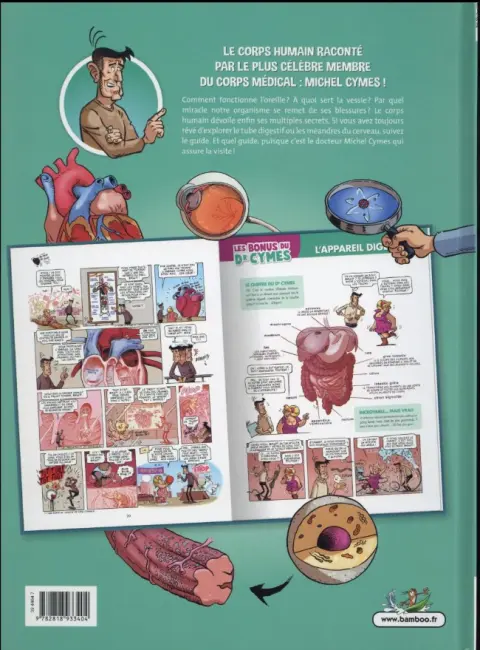 Verso de l'album Le Corps humain en BD ! Y'a comme un os... !