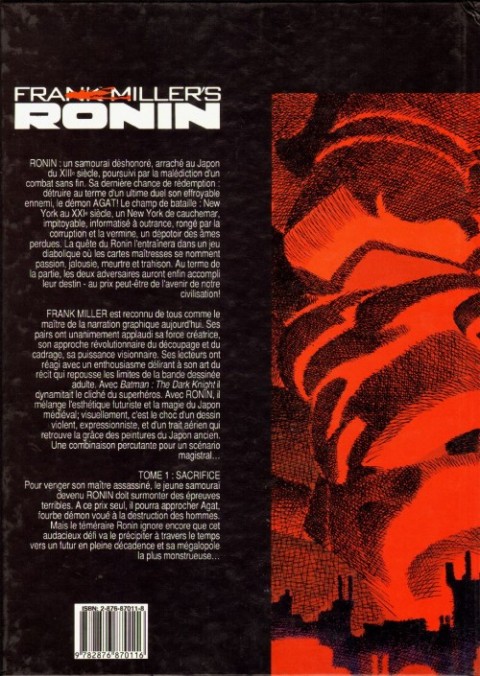 Verso de l'album Ronin Tome 1 Sacrifice