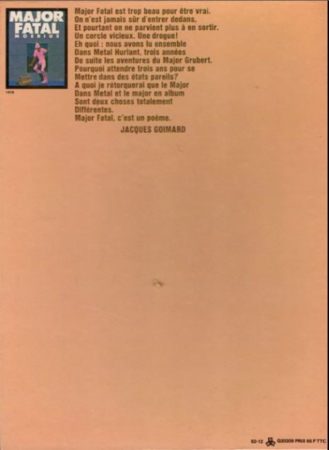 Verso de l'album Moebius œuvres complètes Tome 3 Major Fatal