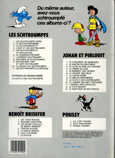 Verso de l'album Les Schtroumpfs Tome 9 Schtroumpf vert et vert schtroumpf
