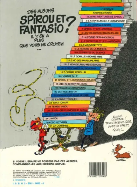 Verso de l'album Spirou et Fantasio Tome 4 Spirou et les héritiers