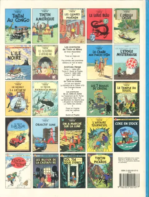 Verso de l'album Tintin Tome 8 Le sceptre d'Ottokar