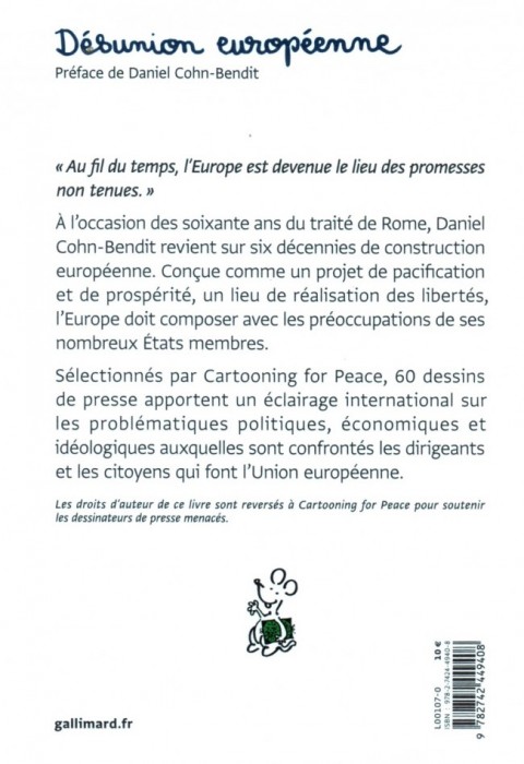 Verso de l'album Cartooning for Peace Désunion européenne