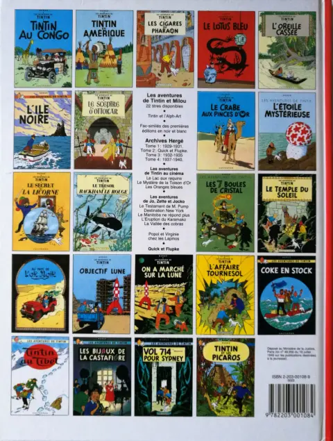 Verso de l'album Tintin Tome 9 Le crabe aux pinces d'or