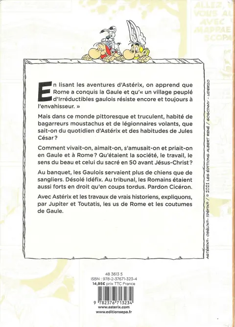 Verso de l'album Astérix Les us et coutumes expliqués