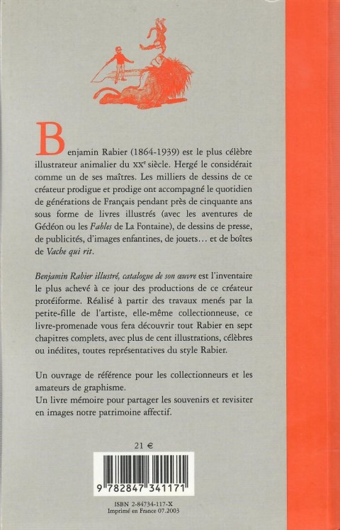 Verso de l'album Benjamin Rabier illustré Catalogue de son œuvre