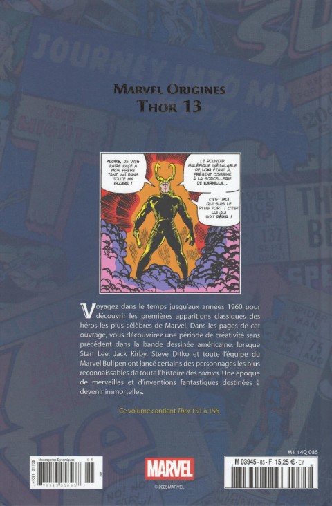 Verso de l'album Marvel Origines N° 85 Thor 13 (1968)