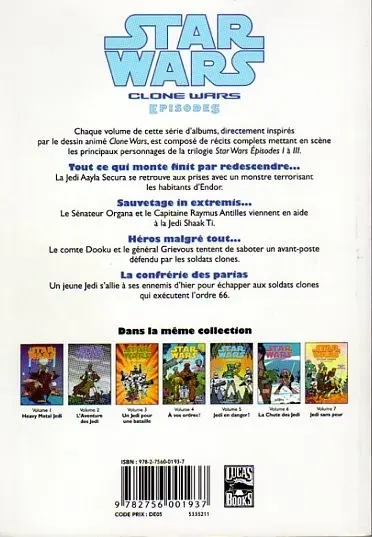 Verso de l'album Star Wars - Clone Wars Episodes Tome 5 Jedi en danger !