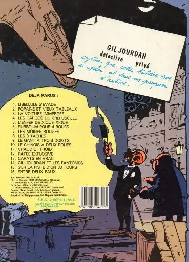 Verso de l'album Gil Jourdan Tome 9 Le gant à trois doigts