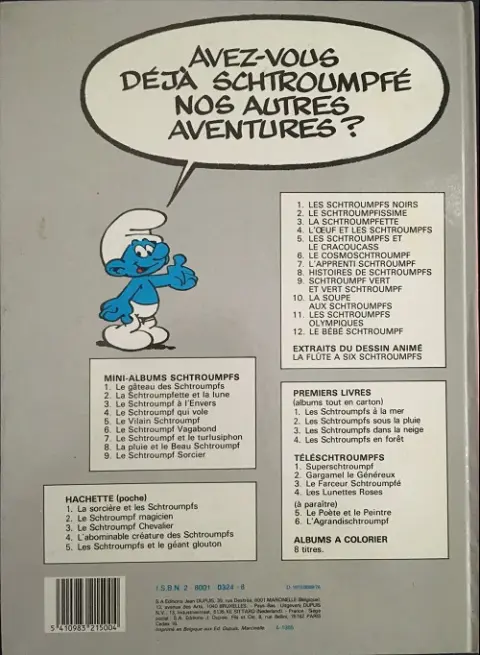 Verso de l'album Les Schtroumpfs Tome 9 Schtroumpf vert et vert schtroumpf