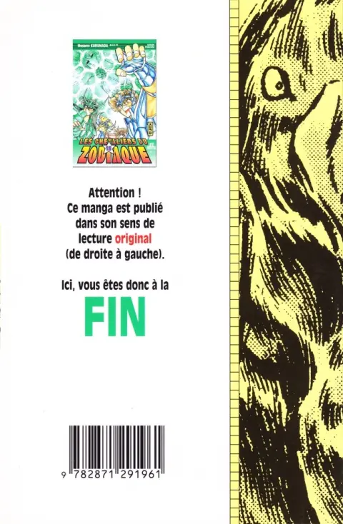 Verso de l'album Saint Seiya - Les Chevaliers du Zodiaque 15 Le Sanctuaire sous-marin et les Sept Piliers