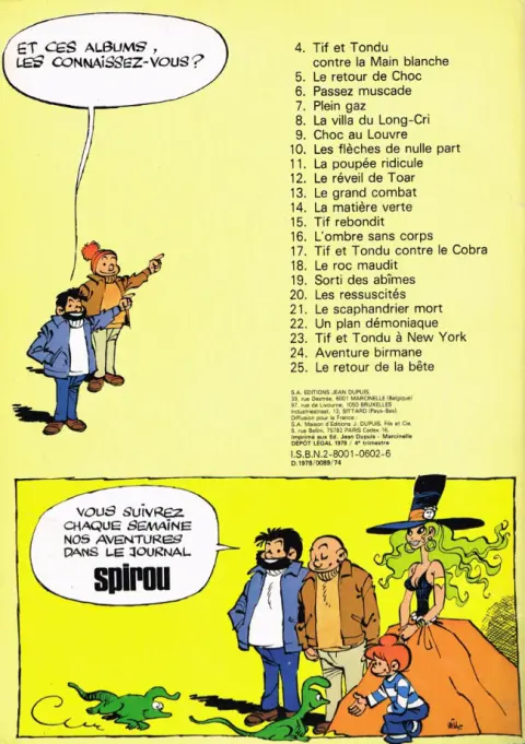 Verso de l'album Tif et Tondu Tome 26 Le gouffre interdit