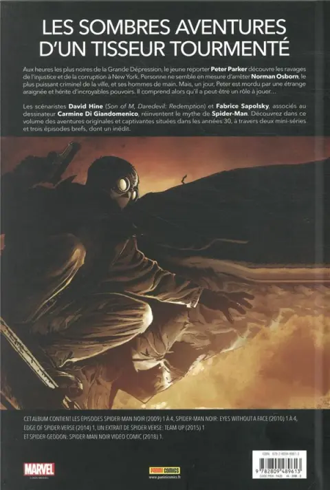 Verso de l'album Spider-Man Noir Au cœur de la grande dépression