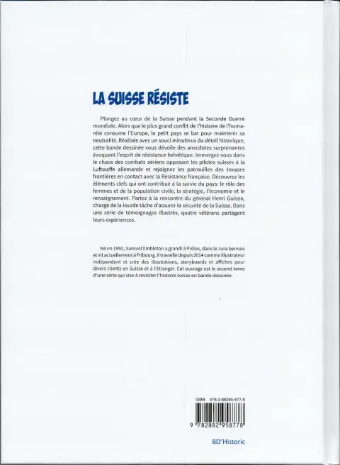 Verso de l'album BD'Historic Tome 2 La Suisse résiste 1939-1945