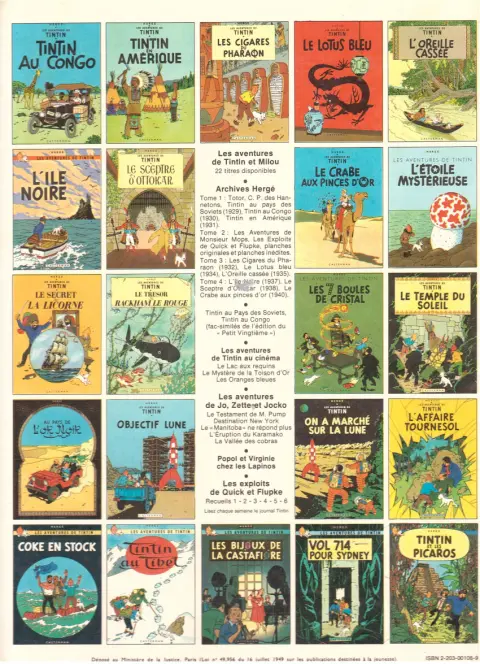 Verso de l'album Tintin Tome 9 Le crabe aux pinces d'or