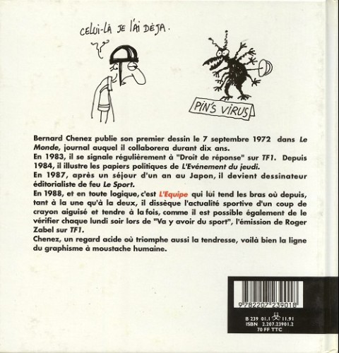 Verso de l'album Tous épinglés L'année 1991 vue à travers les dessins parus dans l'équipe
