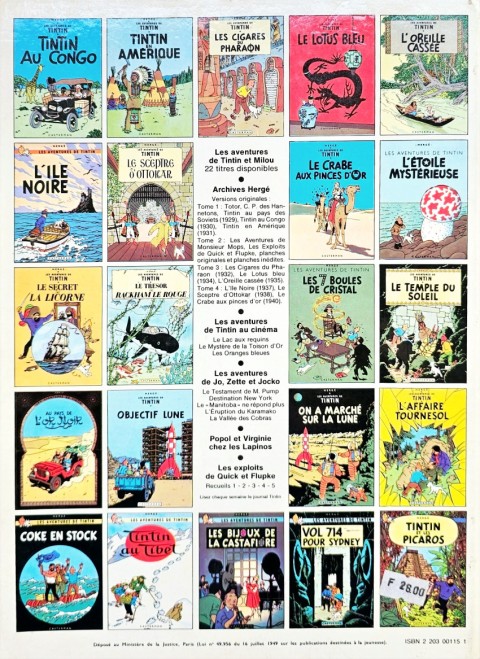 Verso de l'album Tintin Tome 16 Objectif Lune