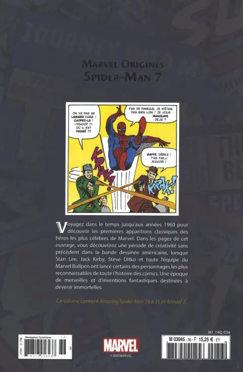 Verso de l'album Marvel Origines N° 36 Spider-Man 7 (1965)