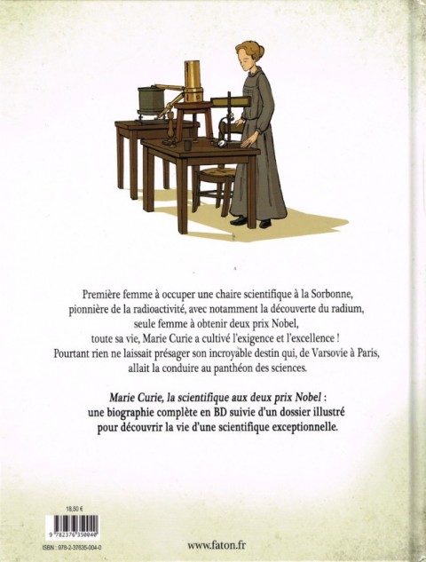 Verso de l'album Marie Curie la scientifique aux deux prix Nobel