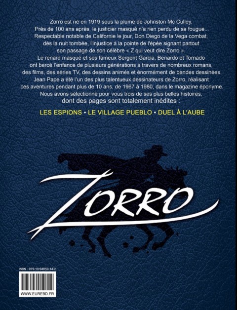 Verso de l'album Zorro Tome 2 les espions