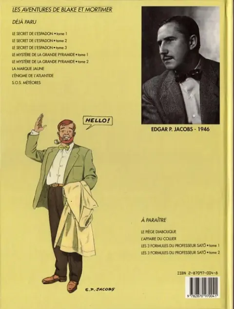 Verso de l'album Blake et Mortimer Tome 2 Le Secret de l'Espadon