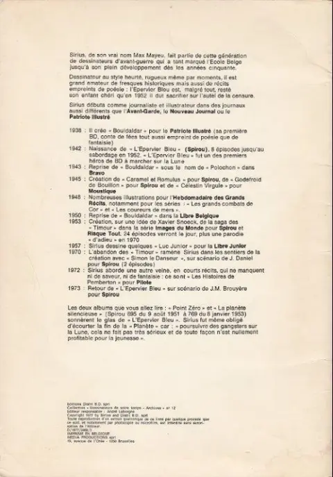 Verso de l'album L'Épervier bleu Tome 7 Point Zéro