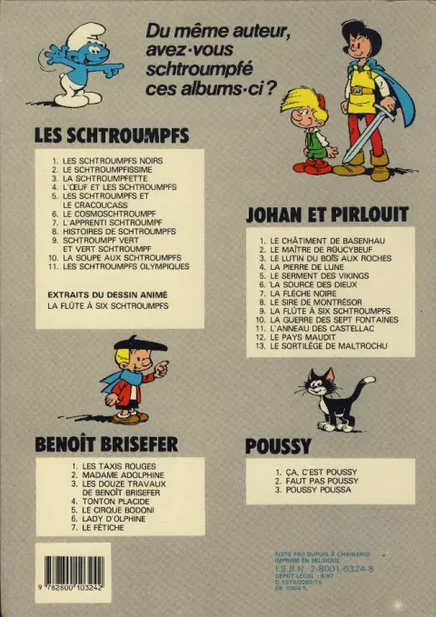 Verso de l'album Les Schtroumpfs Tome 9 Schtroumpf vert et vert schtroumpf