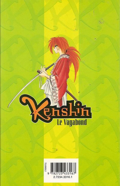 Verso de l'album Kenshin le Vagabond 18 As-tu toujours ta cicatrice en X ?