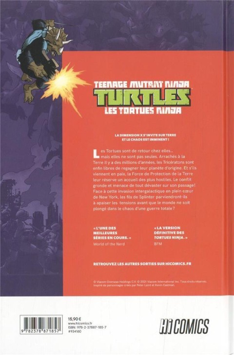 Verso de l'album Teenage Mutant Ninja Turtles - Les Tortues Ninja Tome 15 L'invasion des tricératons