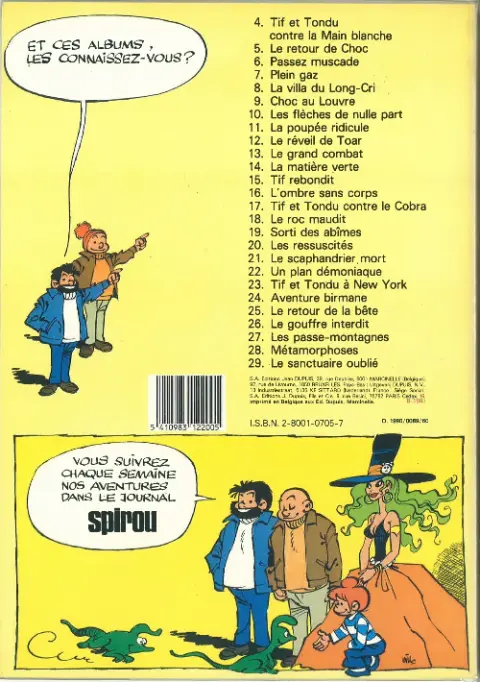 Verso de l'album Tif et Tondu Tome 28 Métamorphoses