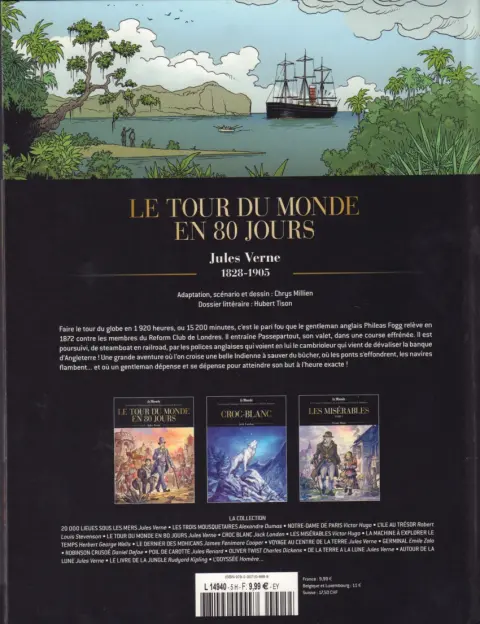 Verso de l'album Les Grands Classiques de la littérature en bande dessinée Tome 1 Le tour du monde en 80 jours