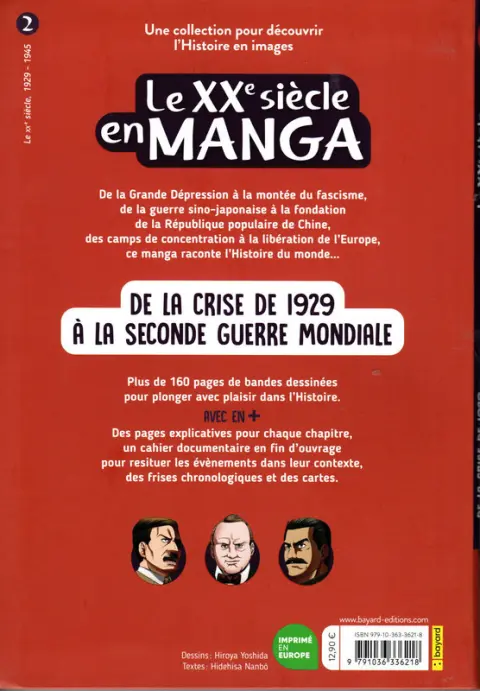 Verso de l'album Le XXe siècle en manga 2 De la crise de 1929 à la seconde guerre mondiale