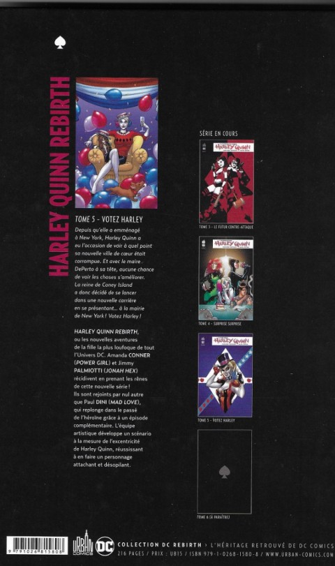 Verso de l'album Harley Quinn Rebirth Tome 5 Votez Harley