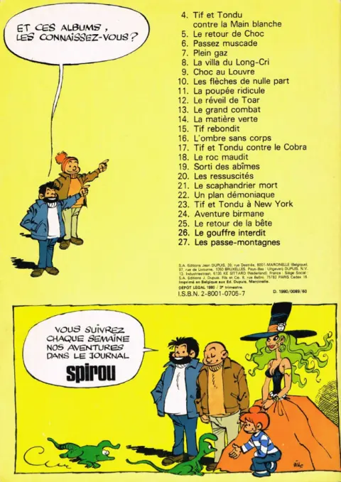 Verso de l'album Tif et Tondu Tome 28 Métamorphoses