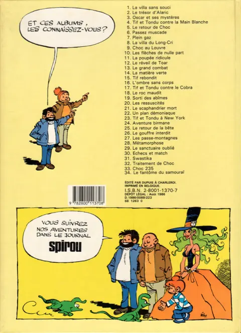 Verso de l'album Tif et Tondu Tome 28 Métamorphoses