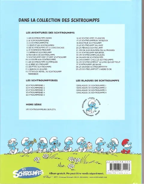 Verso de l'album Les Schtroumpfs Tome 15 L'étrange réveil du Schtroumpf paresseux