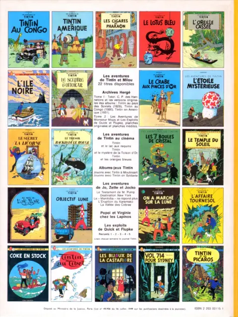 Verso de l'album Tintin Tome 16 Objectif Lune
