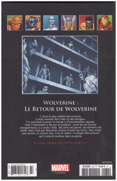 Verso de l'album Marvel Comics - La collection de référence Tome 283 Wolverine - Le Retour de Wolverine