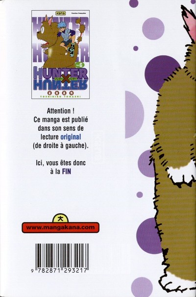 Verso de l'album Hunter X Hunter N° 6