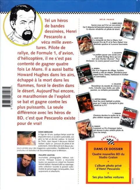 Verso de l'album Dossiers Michel Vaillant Tome 9 Pescarolo, le marathonien