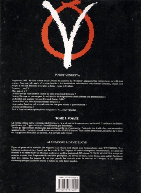 Verso de l'album V pour Vendetta Tome 5 Voyages
