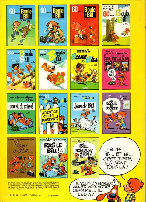 Verso de l'album Boule & Bill Tome 9 Une vie de chien !